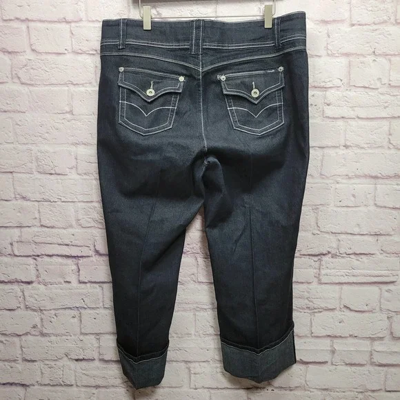 Y2K Angels Jeans Capri Cuffed Denim Womens 20 Triple Button Casual Dark Wash - Picture 2 of 9